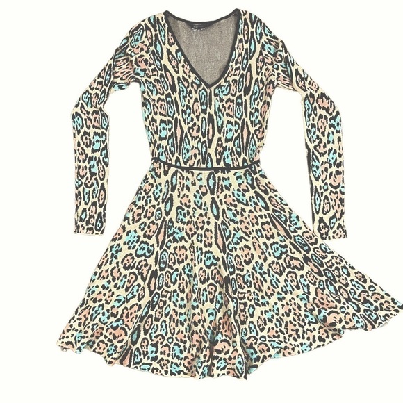 BCBGMAXAZRIA Leopard Print Fit and Flair Skater Dress Size Small - Picture 5 of 12